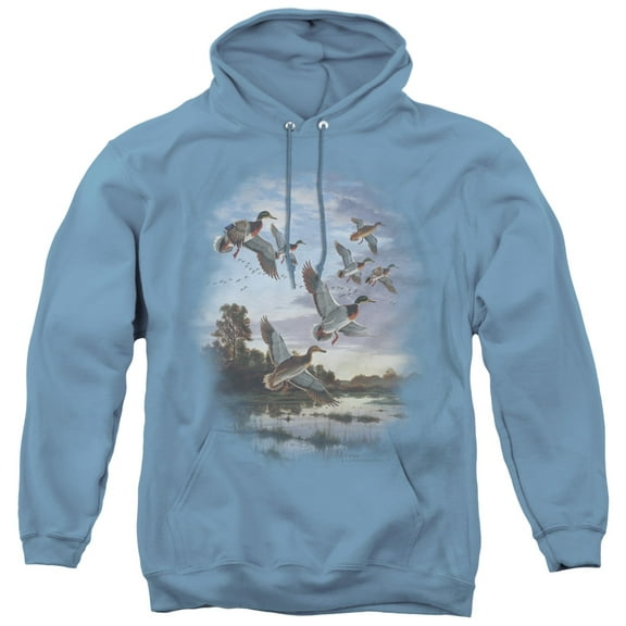 Wildlife Evening Flight Mallards Adult Pullover Hoodie Sweatshirt Carolina Blue