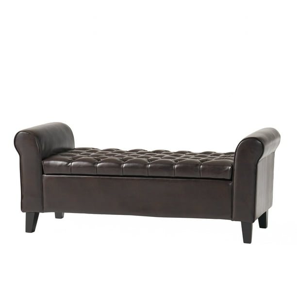 Kwais Contemporary Rolled Arm Storage Ottoman Bench Brown And Dark Com Kwais Contemporary Rolled Arm Storage, Storage Ottoman Bench For King Size Bed