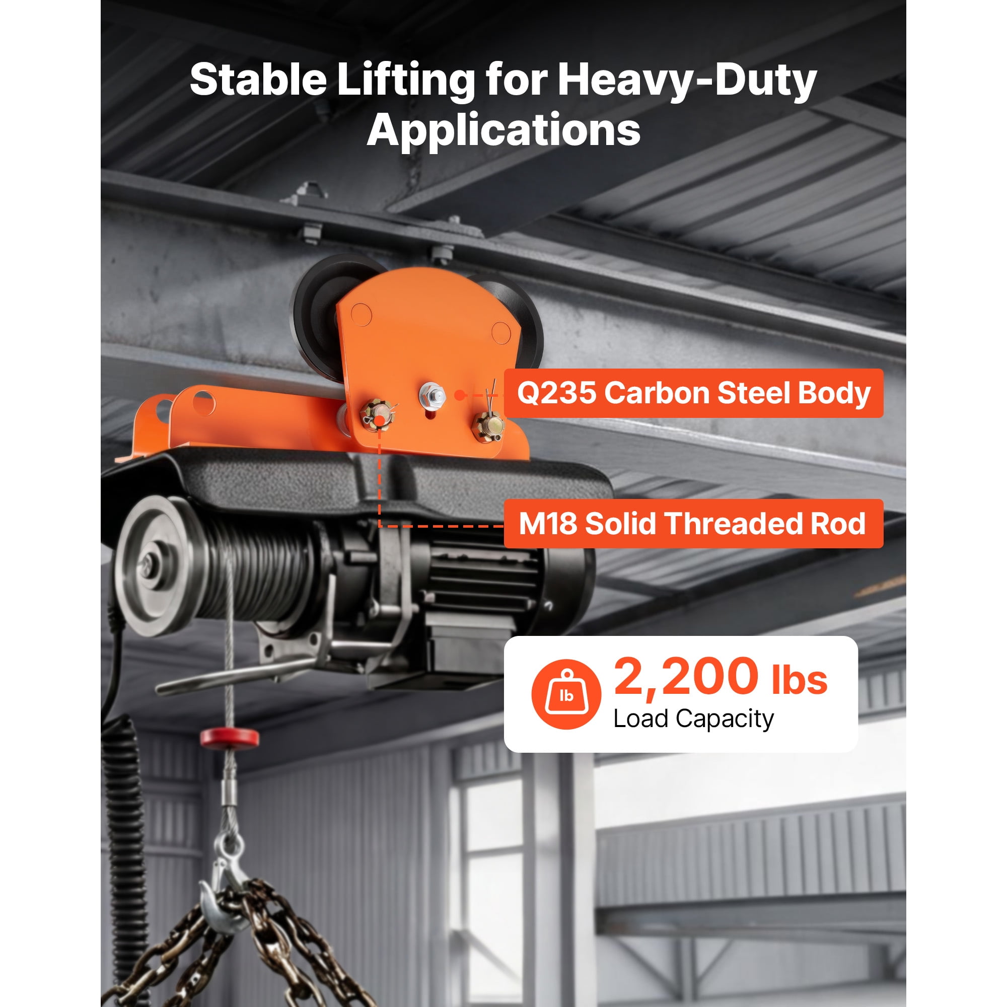 KFFKFF Electric Hoist Manual Trolley, 2200 lbs/1 Ton Capacity for PA600-PA1000, Adjustable Push Beam Trolley with Dual Wheels, 2.68"-4.33" Beam Flange Width for Straight and Curved I-Beams