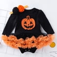 thumbnail image 2 of Newborn Baby Girl Halloween Outfits Long Sleeve Romper Pumpkin Jumpsuit Tulle Skirt, 2 of 9