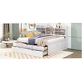 thumbnail image 5 of Full Size Storage Bed with Bookshelf Headboard and Pull Out Trundle, White Solid Wood Platform Bed Frame with 3 Drawers, 5 of 10