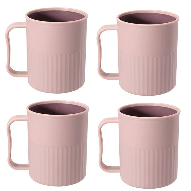 coffee cup 4-piece set, plastic coffee cup set, non-breakable plastic coffee cup, with handle, BPA-free, reusable plastic cup (dishwasher safe)