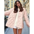 thumbnail image 4 of Female Oversized Quilted Jacket Button Down Cotton Padded Outerwear with Pocket Pink XXL, 4 of 8