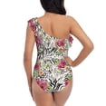 thumbnail image 5 of Pofeuu Roses Mixed Zebra Print Women's One Piece Swimsuits One Shoulder Swimwear Asymmetric Ruffle Monokinis Bathing Suits-Large, 5 of 6