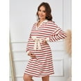 thumbnail image 2 of Maternity Sweater Dress Long Sleeve Collar V Neck Striped Midi Dress with Belt, 2 of 5