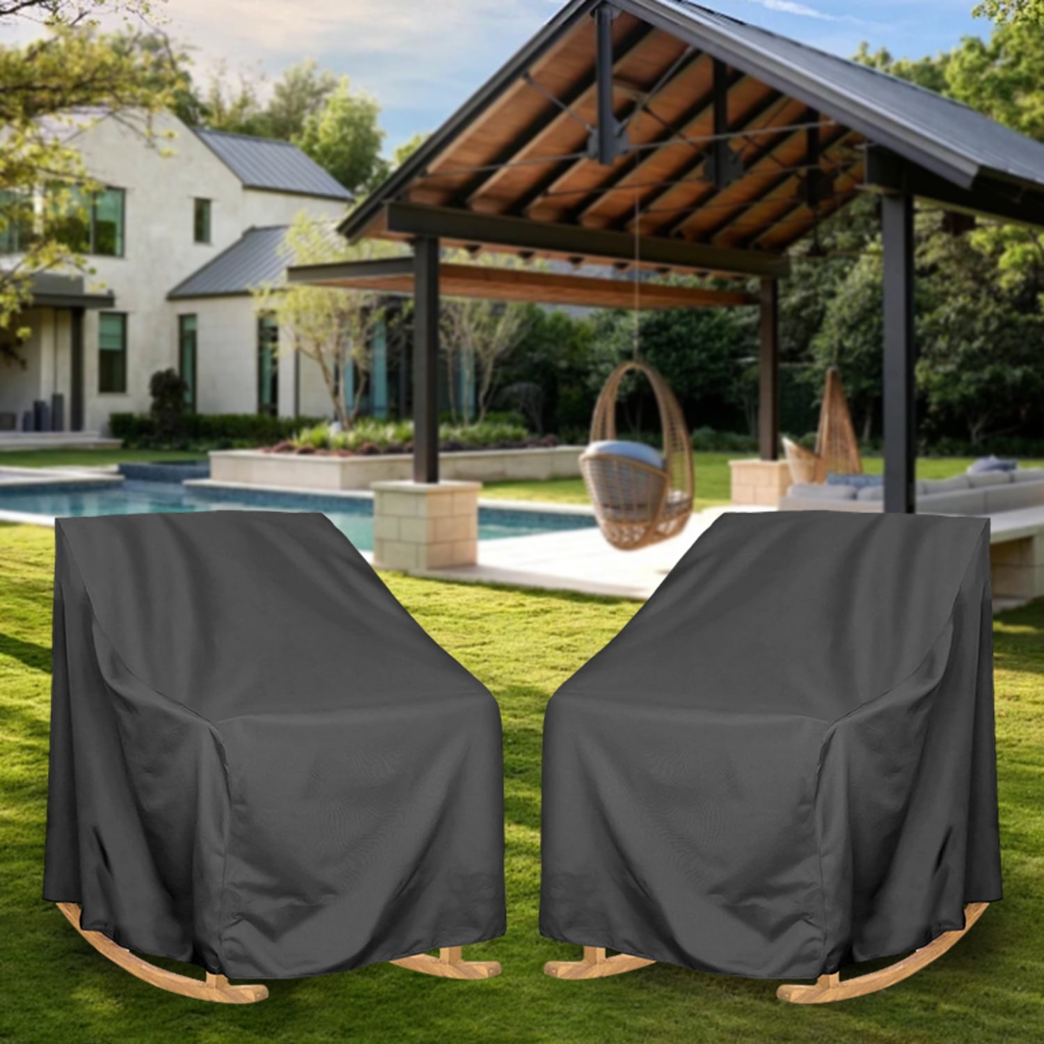 OPTUTUS 2-Pack Patio Rocking Chair Covers, 35 x 38 x 29 Inches Waterproof Oxford Fabric Chair Furniture Covers