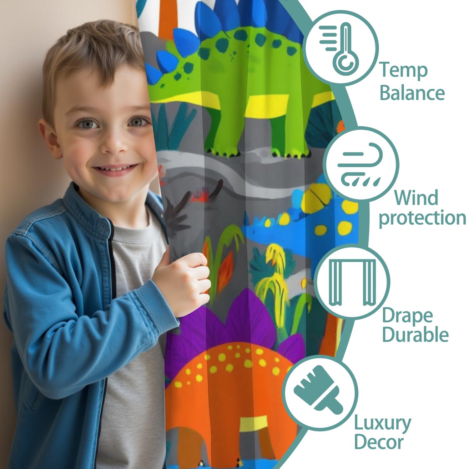 Blackout Kids Curtains,Cute Dinosaur Pattern Childrens Insulated Curtains Set Of 2,Bedroom Essentials,Toddler Room Decor 42x63in(106x160cm)
