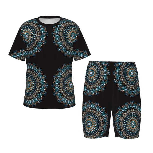 Balery Mandala Conjunto de Pijama Infantil de Manga Corta con Estampado – Ropa de Dormir de Algodón Suave-X-Large