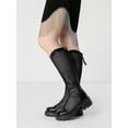 thumbnail image 2 of BLISSFUL STEP Women's Mesh Round Toe Back Zip Block Heels Knee High Boots Black 5, 2 of 8
