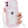 thumbnail image 1 of XUCP-Compatible with iPhone 12 Case Clear with Card Holder Cute Bow Ribbon for Women Girl Color Frame Soft TPU Shockproof Wallet Protective Cover - Pink, 1 of 4
