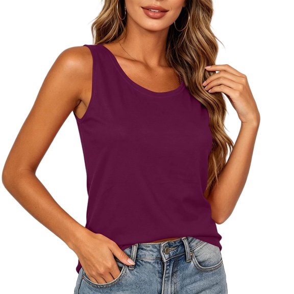 Kukoosong Women's Round Neck Sleeveless Tank Tops, Basic Wide Strap Loose Fit Camisole Tops, Soft Stretchy Lightweight Casual Vest Shirts for Summer
