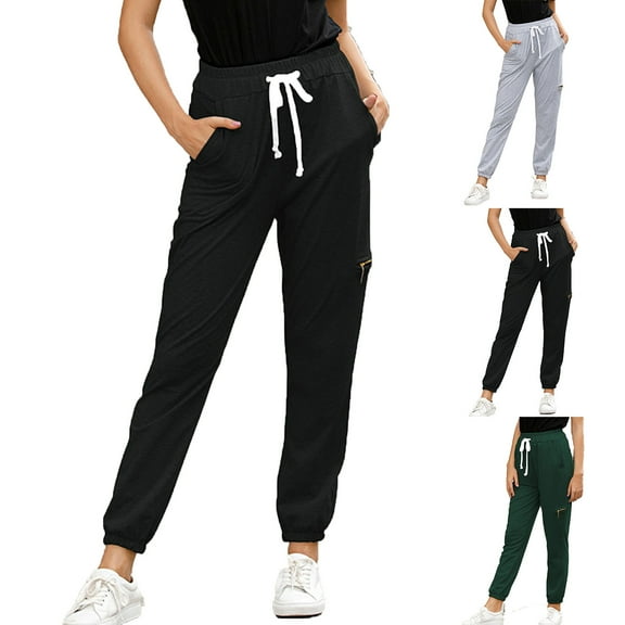PXLKNZH Sweatpants Women Drawstring High Waisted Cinch Bottom Lounge Pants Casual Slim Fit Workout Jogger Pants with Pockets Black,L