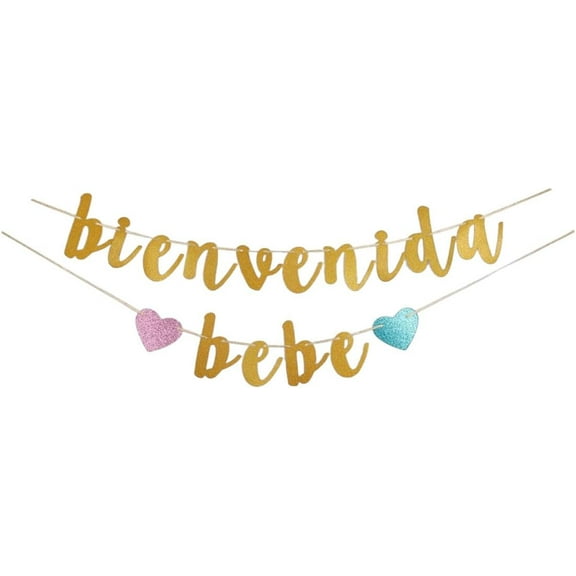 Bienvenida Bebe Banner, Gold Spanish Welcome Baby Banner, Mexican Baby Shower/Gender Reveal Party Bunting Decorations