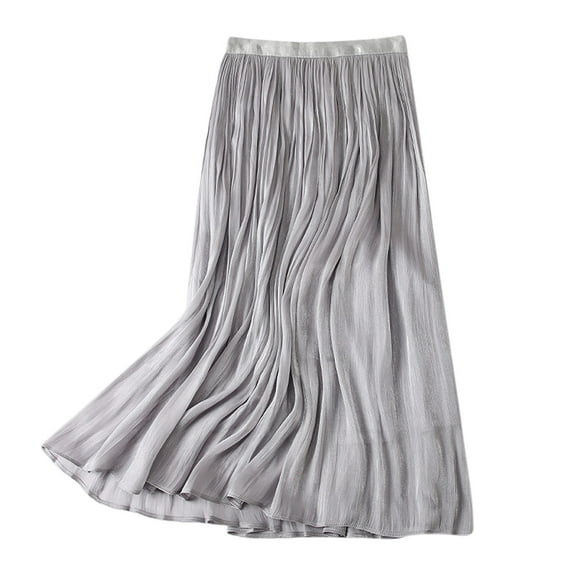 Efsteb Womens Summer Skirts Elastic Waist Mid Length Skirt Comfy Spring Fall Solid Color Casual Fashion Skirts (Gray,Free Size)