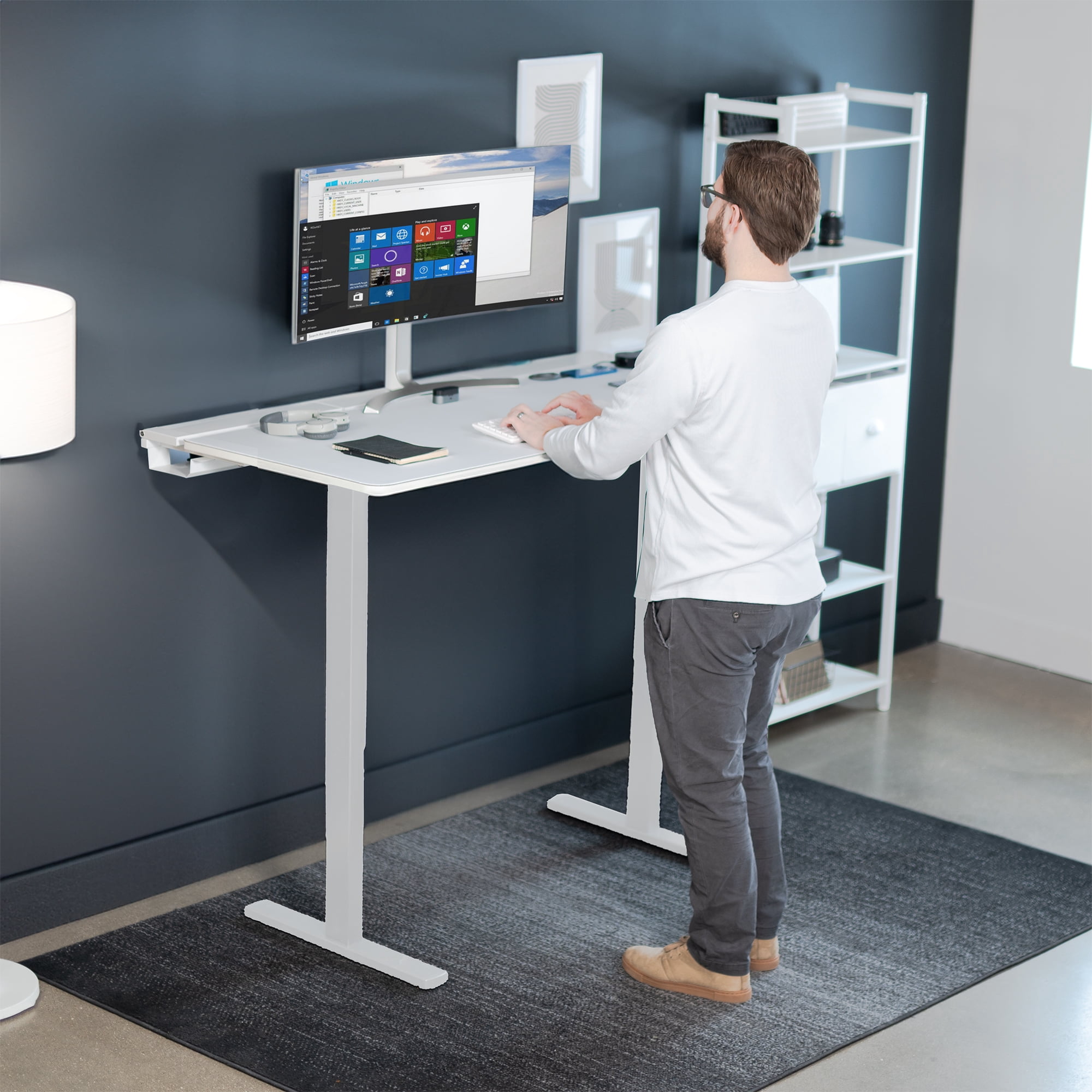 VIVO White 60" x 30" Concealed Cable Table Top w/ Pad for Standing Desk Frames