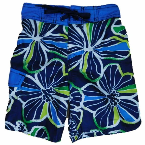 Boys Navy Tropical Hawaiian Swim Trunks Board Shorts 4