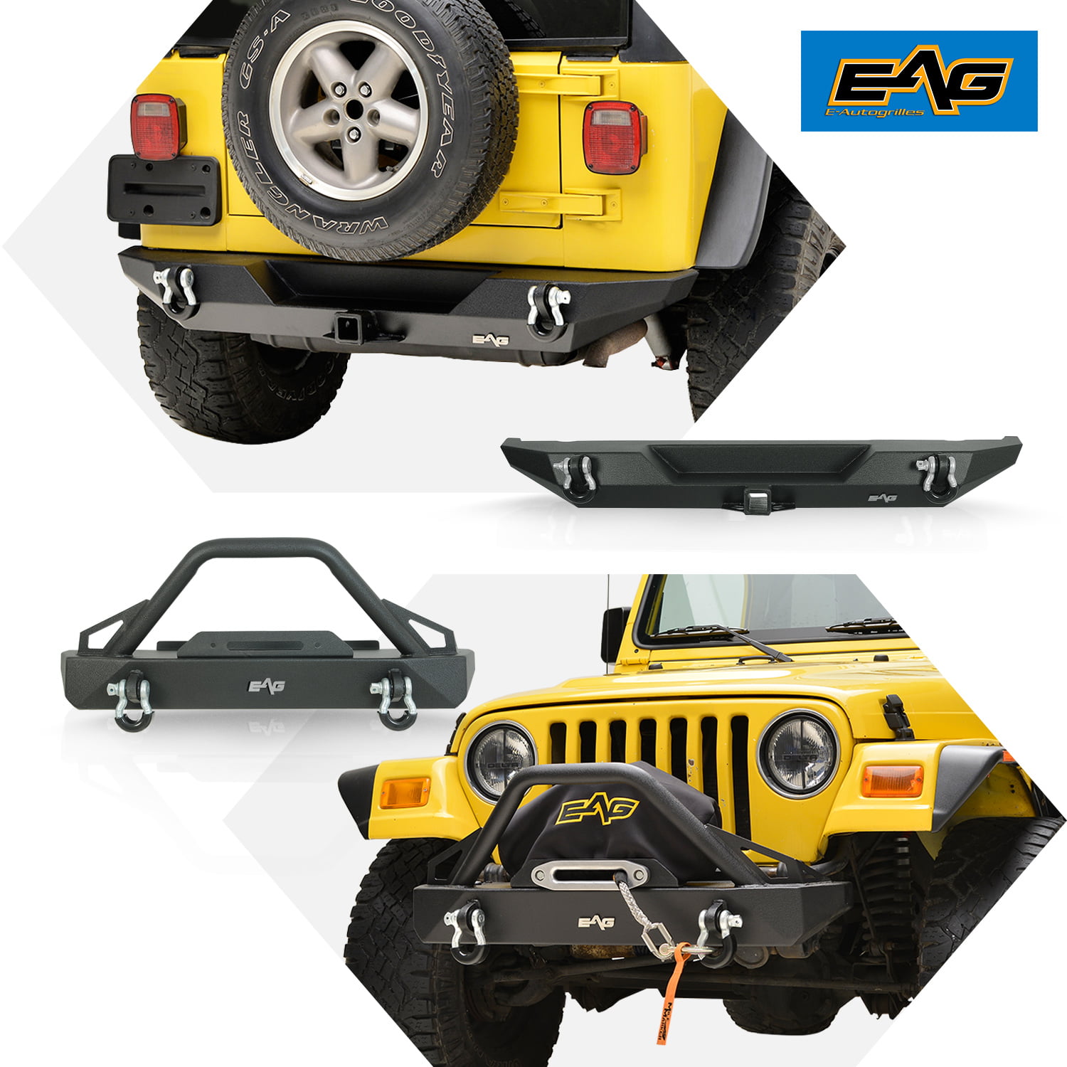 EAG Replacement Front Winch Bumper and Rear Bumper Combo Fit for 87-06  Wrangler YJ TJ 