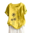 thumbnail image 4 of TODOZO Linen Blouse for Women Loose Fit Short Sleeve Crewneck Tops Basic Solid Color Tops Floral Print Shirt Round Neck Shirt Roll Up Sleeve Shirt 2026 Vacation Fashion Clothes Comfy Blouses Yellow M, 4 of 4