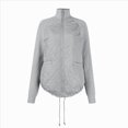 thumbnail image 1 of Chaqueta de Invierno para Mujer, Cálida, de Punto, con Retazos, Acolchada, Informal, de Cuello Alto, Larga y Cremallera Gris L, 1 of 7