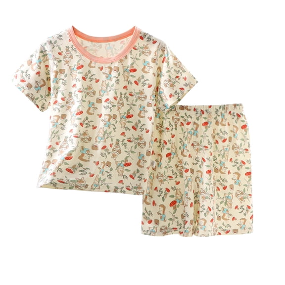 Mnyotv Summer Outfits Short Sleeve Pajama Set for Home Cartoon Printed Lounge Set Casual Pajamas for Kids Size 5-6 Years