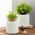 thumbnail image 6 of MyGift Set of 2 Hobnail Textured White Ceramic Flower Planter Pots, 6 of 7