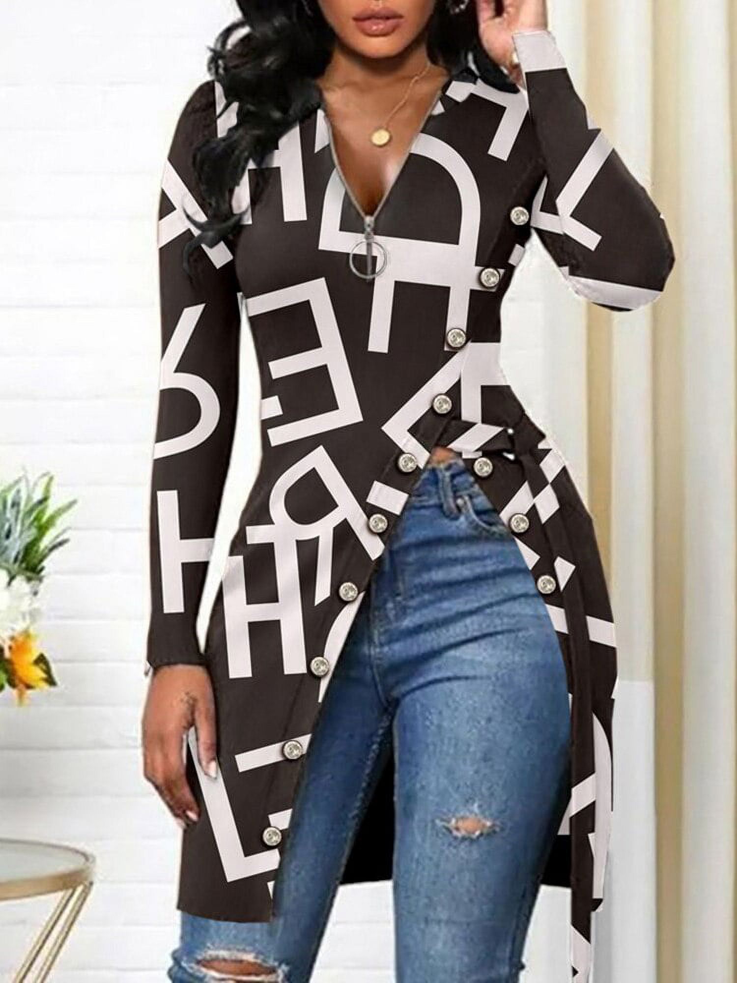 Fashion Woman TOP 2022 Y2k Clothes Letter Print Button Decor High Split Top My orders Casual Ropa Mujer T Shirt Femme