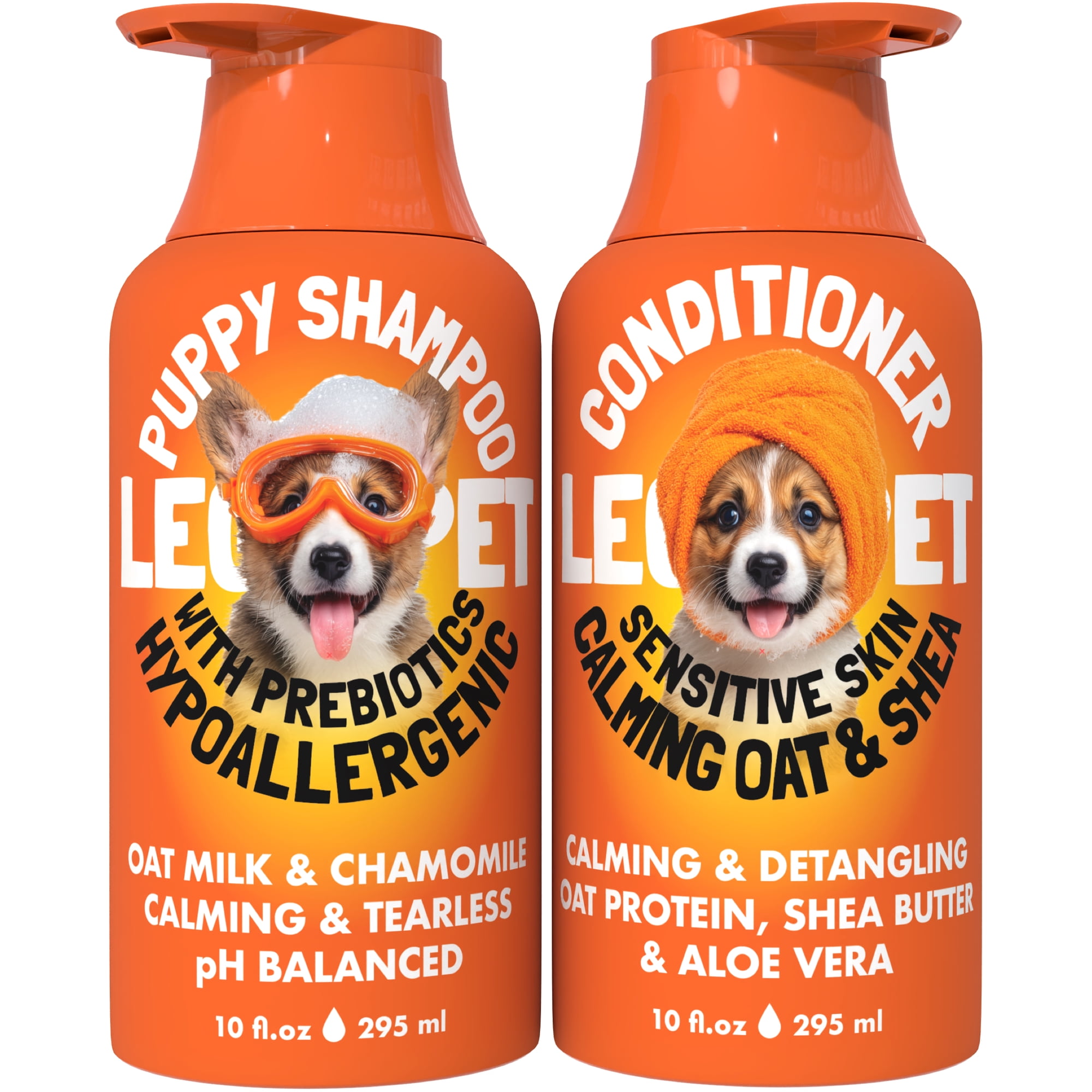 Puppy Shampoo and Conditioner Set Hypoallergenic, Tearless, pH Balanced Dog Shampoo for Puppies Oat Milk, Chamomile & Prebiotics Puppy Shampoo for Sensitive Skin Sulfate Free, Paraben Free 2×10 fl oz