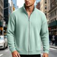 thumbnail image 7 of UDAUDU Men's Stand Collar Corduroy Jacket Full Zip Loose Long Sleeve Versatile Fall Winter Sweatshirt Casual Outerwear Tops Mint Green 3XL, 7 of 7