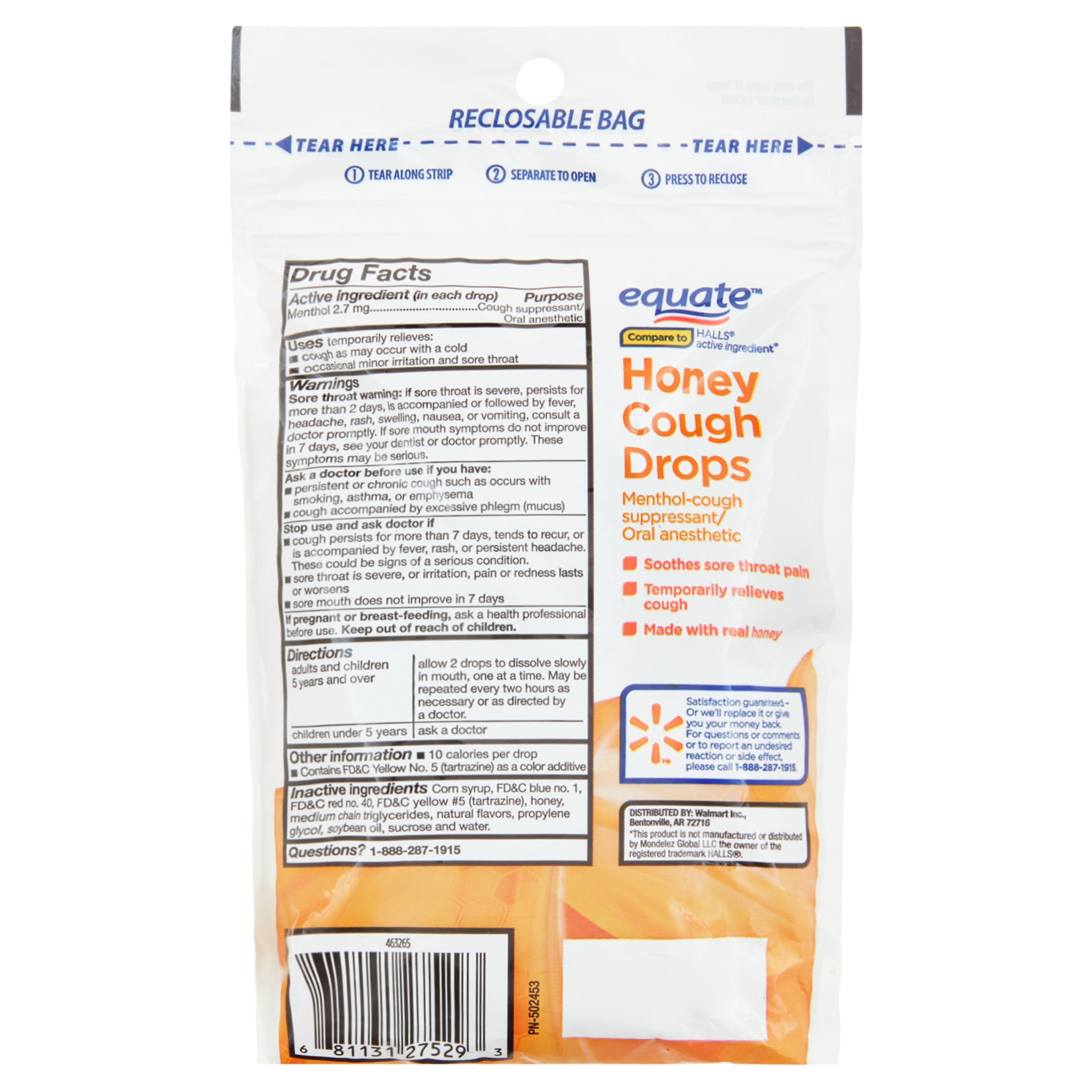 Buy Equate Honey Cough Drops with Menthol, 30 Count Online at Lowest