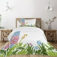 thumbnail image 3 of Ambesonne Tiki Bar Quilted Bedspread Set 2 Pcs, Hibiscus, Twin Size, Pale Blue Pink Green, 3 of 6