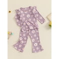 thumbnail image 6 of Aojekbee Baby Girl 2Pcs Fall Outfits Ruffle Long Sleeve Floral Print Tops + Flare Pants Set Toddler Clothes, 6 of 10