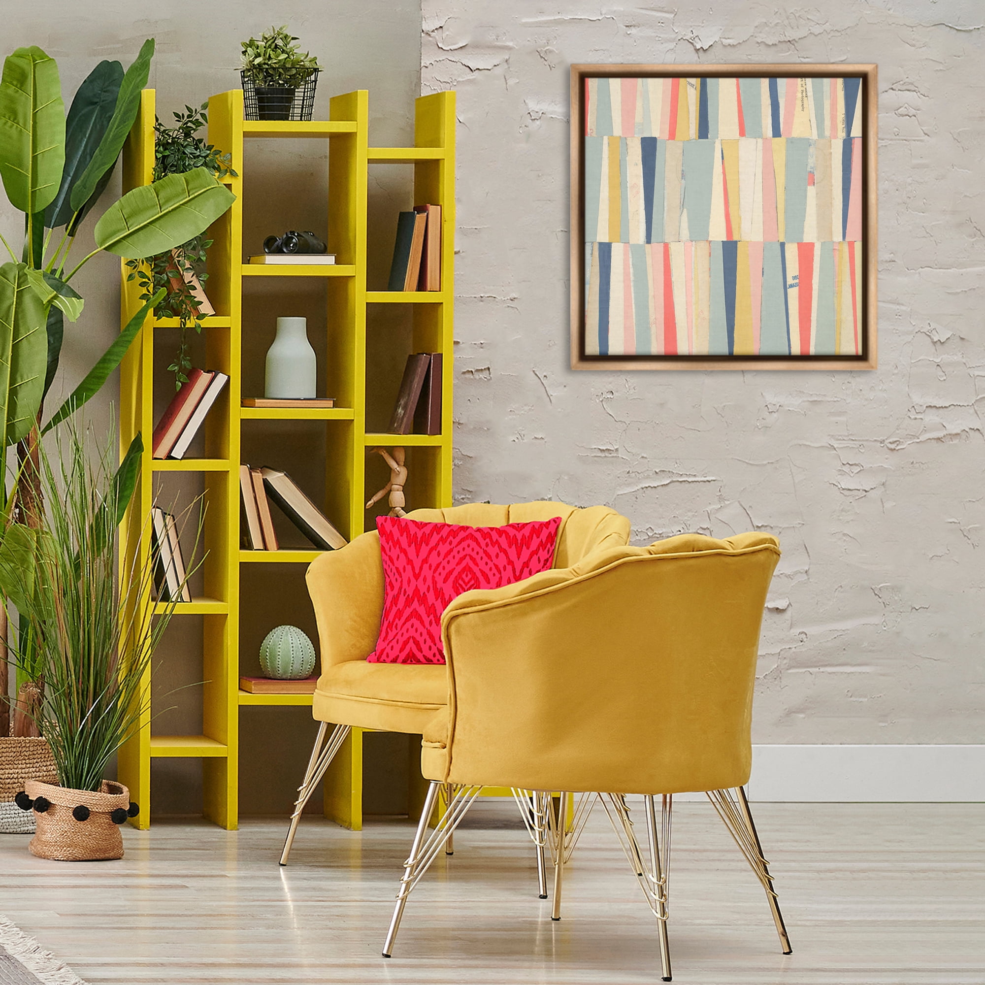 Stupell Industries Pastel Shapes Collage Abstract Painting Brown Floater Framed Canvas Art Print Wall Art, 25 x 25