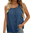 thumbnail image 2 of Endives Womens Cotton Linen Tank Top Summer Button Decorated Vest Versatile Comfortable Loose Sleeveless T Shirt Pullover Top Blue, 2 of 4