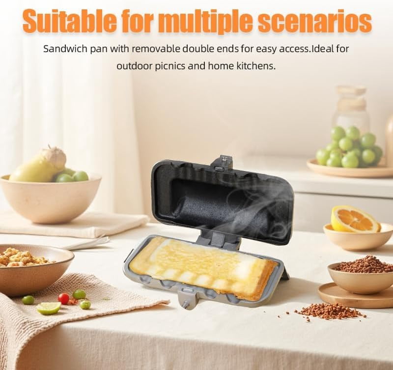 4w1h Sandwich Maker, Double-Sided Sandwich Baking Pan, Pie Irons For Camping Cast Iron, Non Stick Stove Top,Portable Hot Dog Toaster for Breakfast Toast, Pancakes, Omelets, Hot Dogs