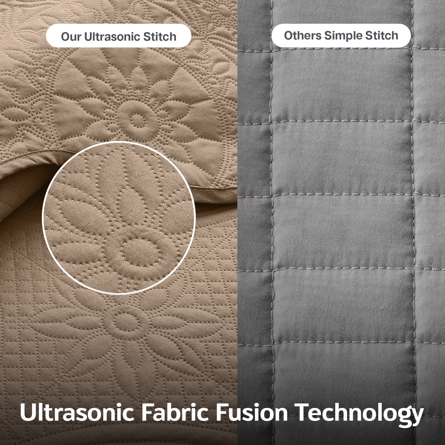 Moonlight20015 3-Piece Lightweight Microfiber Ultrasonic Floral Quilt Set, Beige, Cal King