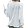 thumbnail image 3 of DYMADE Fashion Casual Solid Color Button V Neck Long Sleeve Jacquard T-Shirt Women, 3 of 4