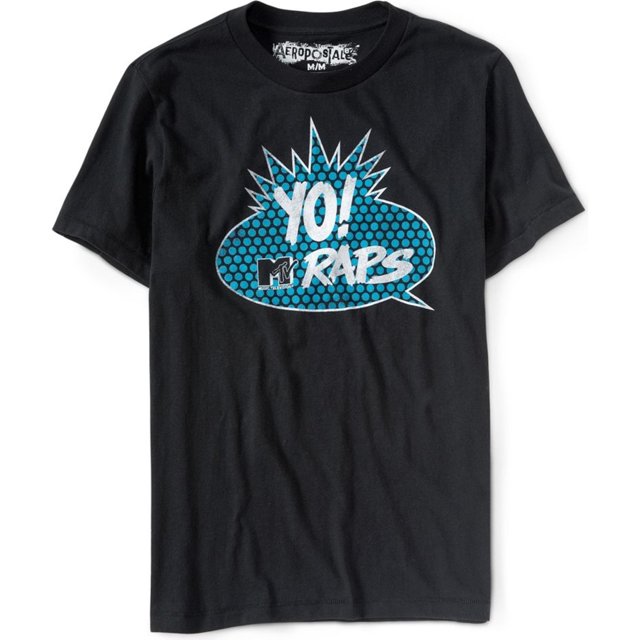 Aeropostale Hombres Yo! Camiseta gráfica Mtv Raps, negra, pequeña Aeropostale Camiseta gráfica