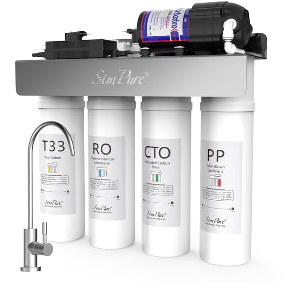 SimPure UV Sterilizer Reverse Osmosis System, Tankless RO Under Sink Water Filter System, 8 Stage | NSF/ANSI 58 Certified | 400 GPD | BPA Free | Near 0 TDS | 1.5:1 Pure to Drain
