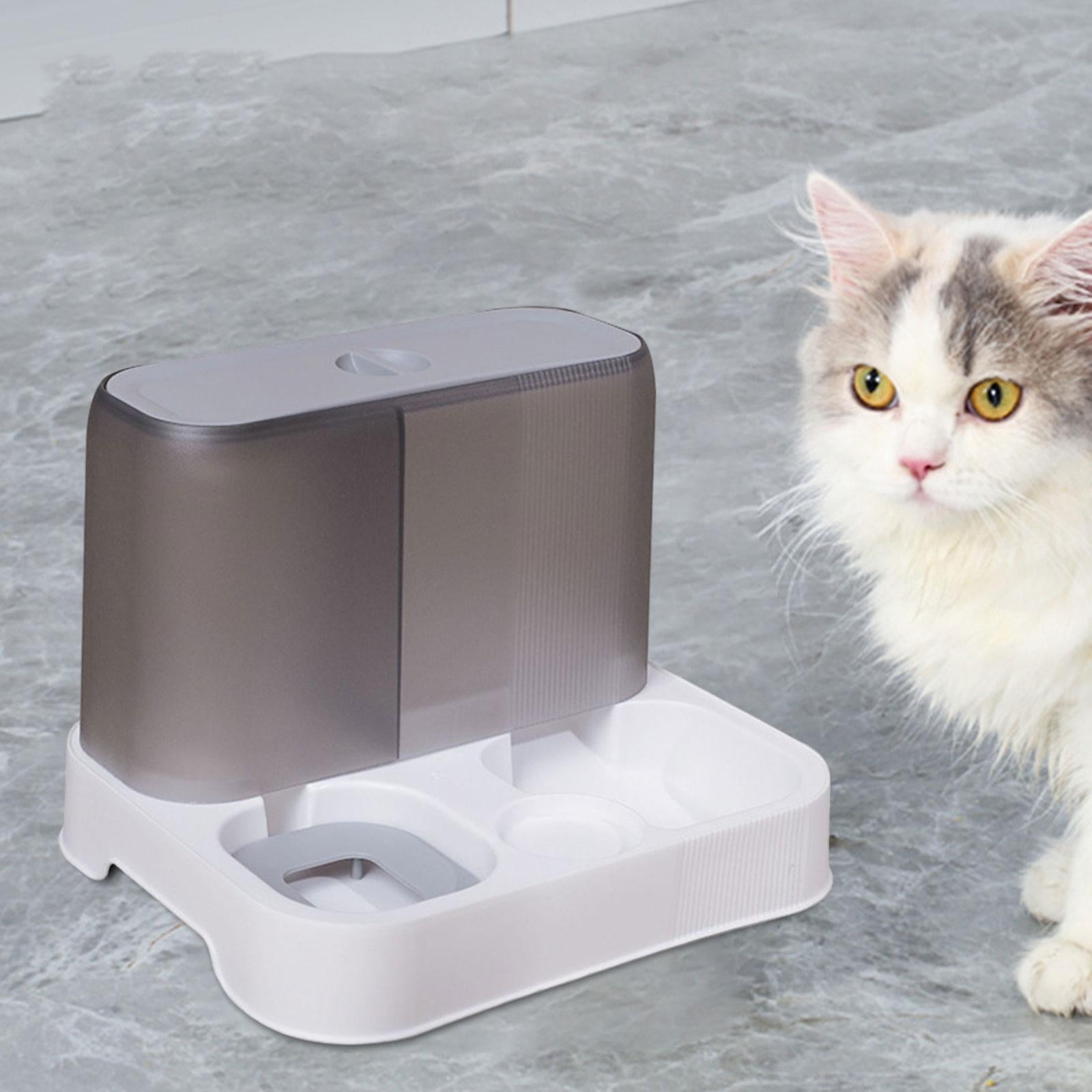 Fzaqwen Automatic Pet Feeder and Waterer Cat Dog Dishes Water Fountain Water Food Bowls Gray