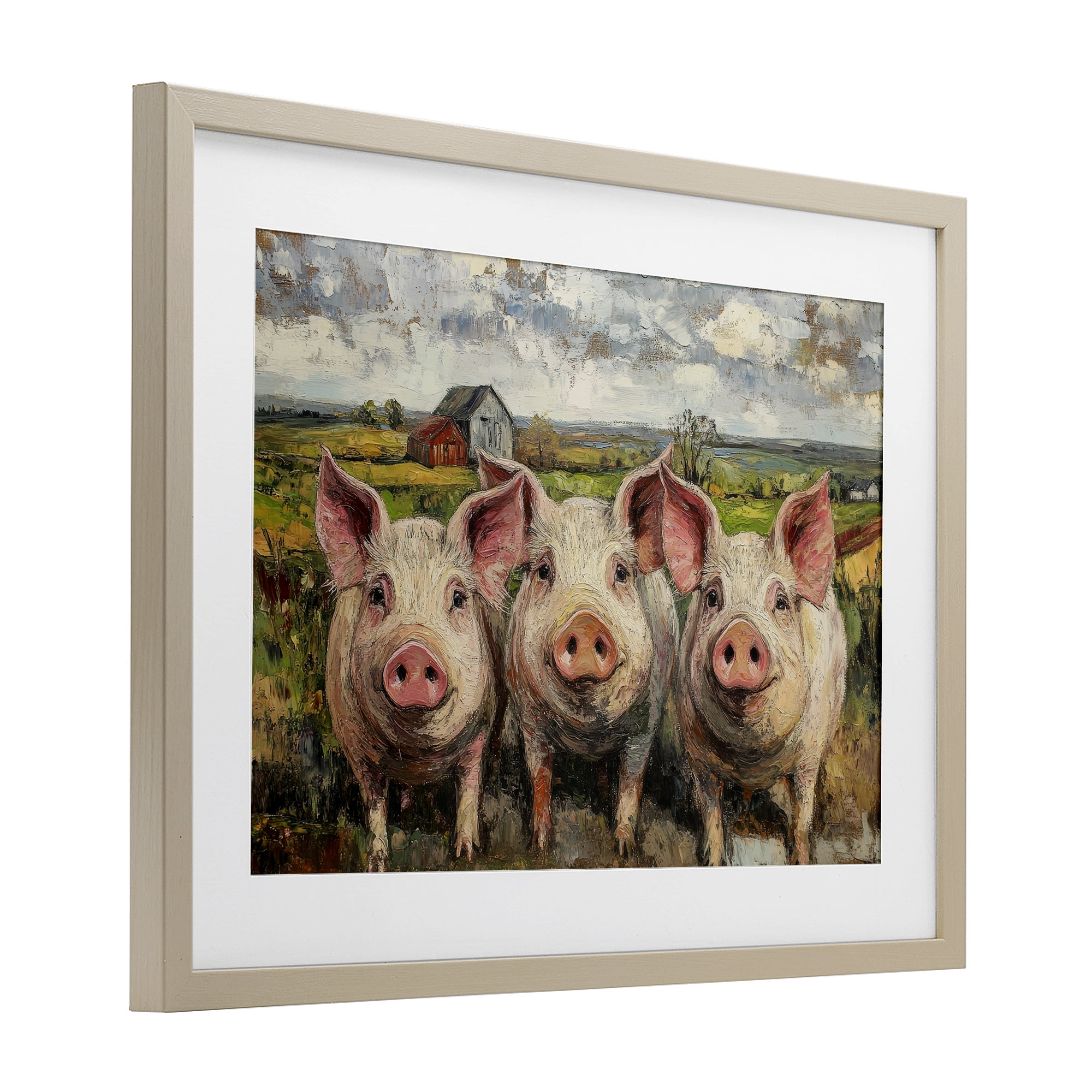 Stupell Industries Classic Barnyard Pigs in Countryside Birch Framed Print Under Glass, design by Petal Prints Design