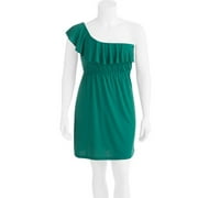 Juniors' Plus Knit One Shoulder Ruffle Dress