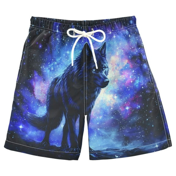 joogoo Kids Boys Swim Trunks Wolf Starry Night Beach Board Shorts Drawstring Swimsuit Kid Teen L