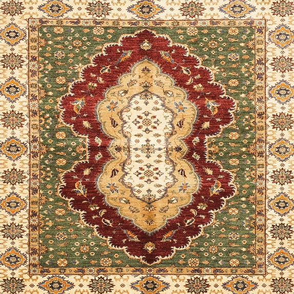 Ahgly Company Indoor Square Abstract Yellow Abstract Area Rugs, 4' Square
