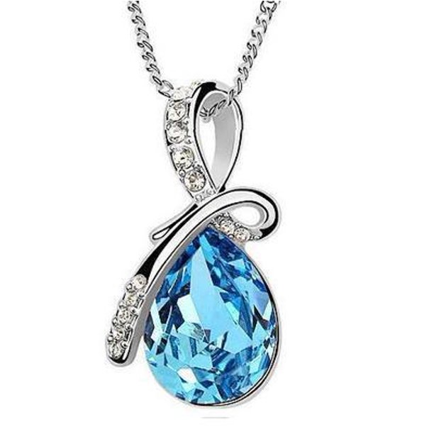 Collar con colgante de cristal liwang forma de gota de agua y lágrimas de ángel azul