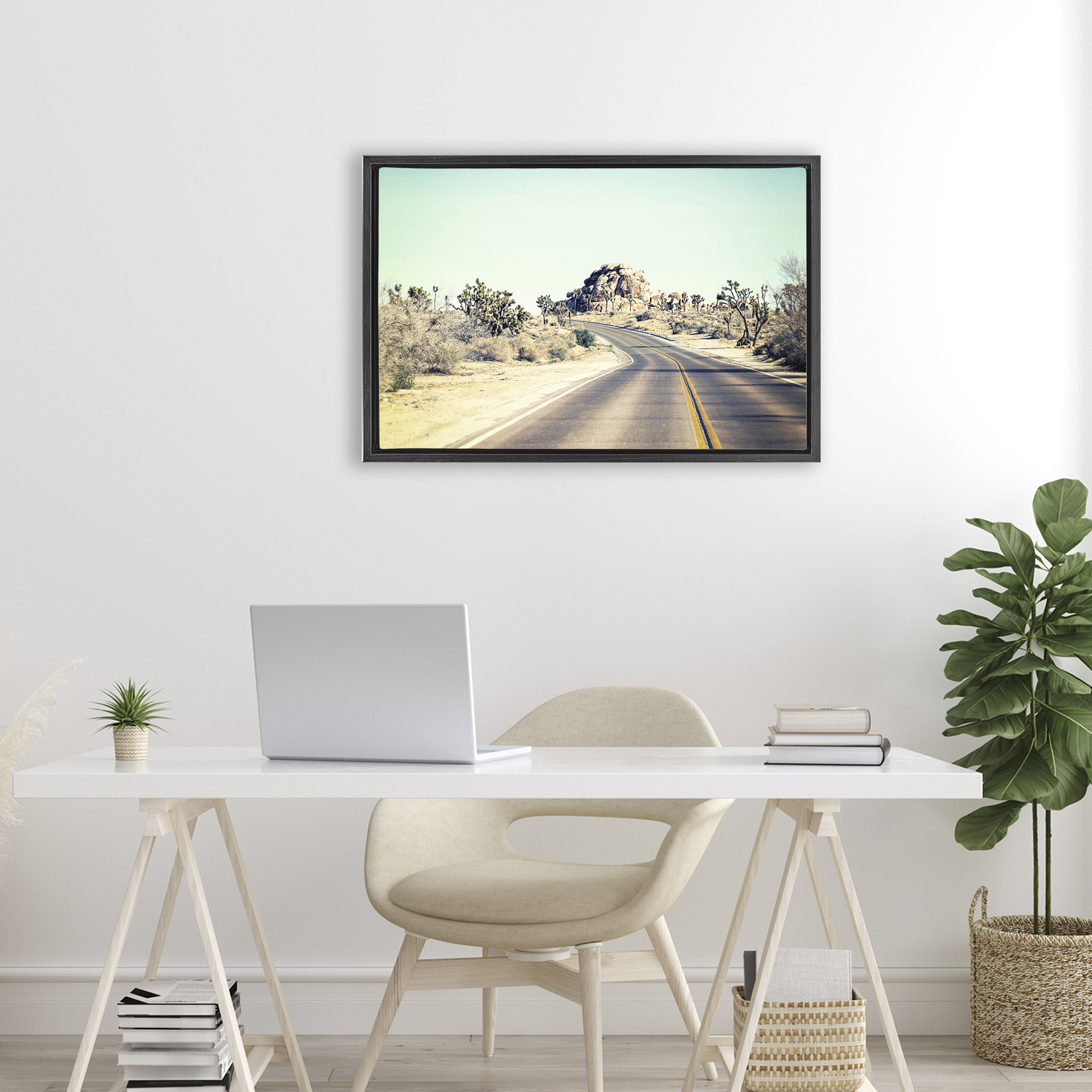 Road Trip Joshua Tree Park Black Framed Floater Canvas Wall Art, design by Joseph S Giacalone