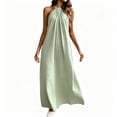 thumbnail image 3 of THDHVS Maxi Dress,Solid Color Halter Backless Loose Dress Casual Beach Vacation Style for Summer,Summer Dresses for Women Green XL, 3 of 6