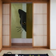 XMXT Japanese Noren Doorway Room Divider Curtain,Mysterious Cat Pattern Brown Restaurant Closet Door Entrance Kitchen Curtains, 34 x 56 inches