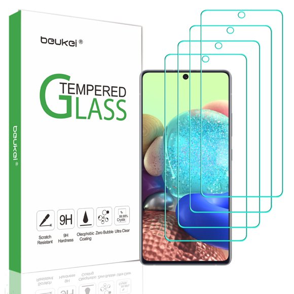 Beukei (Paquete De 4) Compatible Con Samsung Galaxy A71 (4G/5G) / A72 (4G/5G) / A73 (5G) Protector De Pantalla De Vidrio Templado (6,7 Pulgadas) Sensible Al Tacto, Dureza 9H