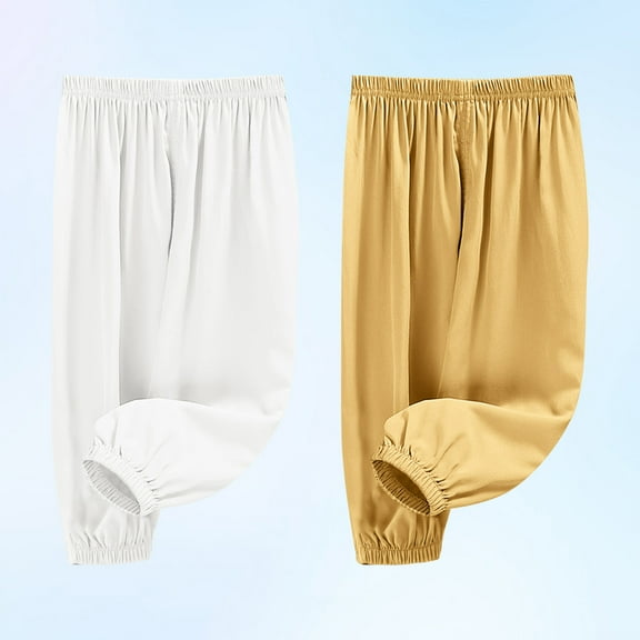 ZACPNCV 2PC Boys Girls Long Bloomers Soft Cotton Summer Pants Kids Solid Elastic Waist Harem Pants Basic Joggers Lounge Trousers Beige 8-9 Years
