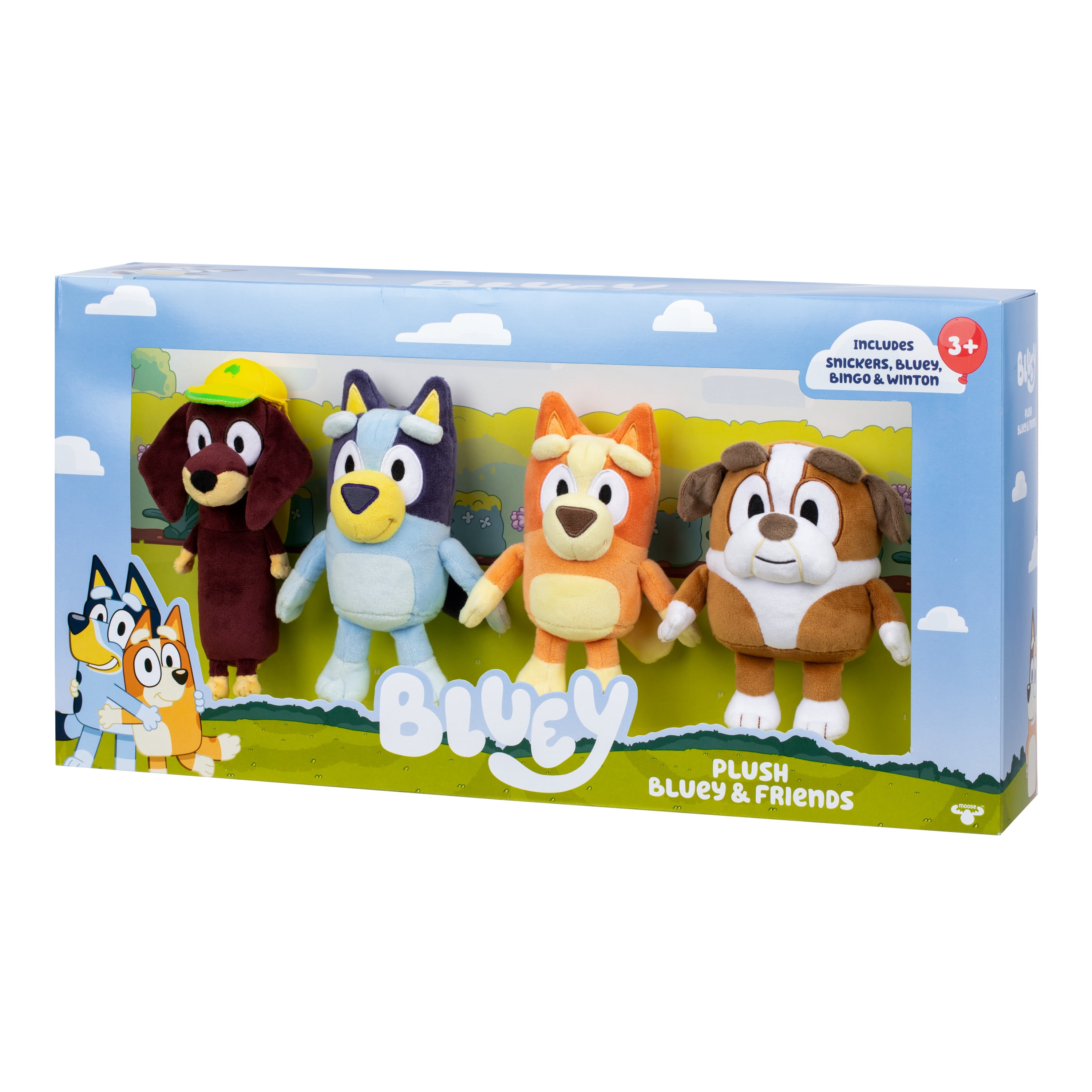 Bluey Friends 4 Plush Value Box, Includes Bluey, Bingo, Winton and Snickers, Ages 3+, Walmart Exclusive